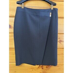 Women's DKNY Logo Bar Pencil Skirt Classic Faux Wrap Black 14